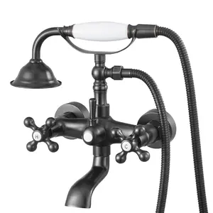 Clawfoot Tub Faucet And Wall Mount Bathtub Tap With Handheld Shower, Vintage Oil-Rubbed Bronze Clawfoot Tub Filler Kit, Adjustable Swing Arms, 360-Degree Rotating Spout, Suitable For Freestanding And Alcove Bathtubs