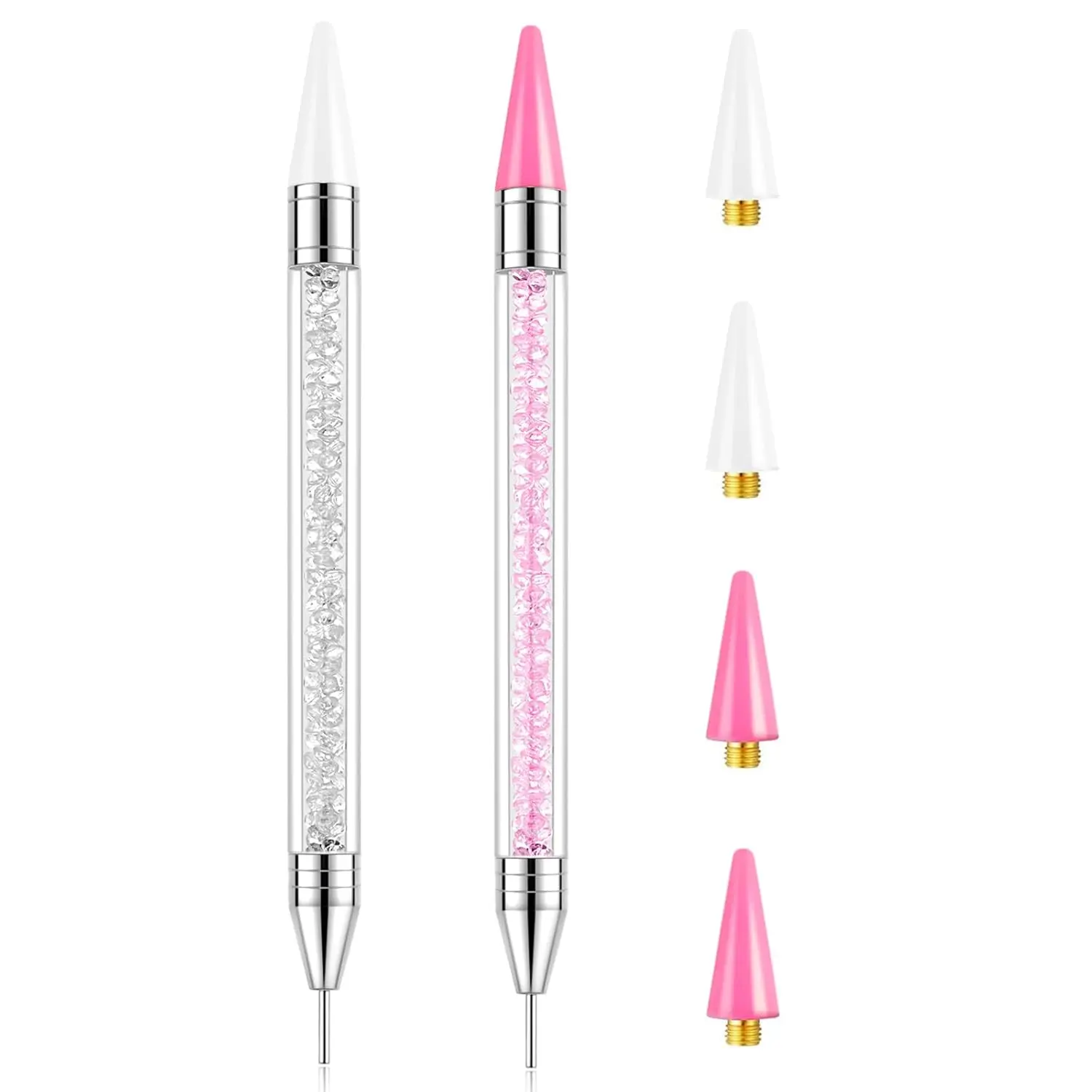 Rhinestone Picker Tool-2Pcs Bedazzling Pen with 4 Extra Wax Heads | Dual-ended: wax pencil for rhinestones picks nail gems; dotting tool for diamond painting pen & diamond art