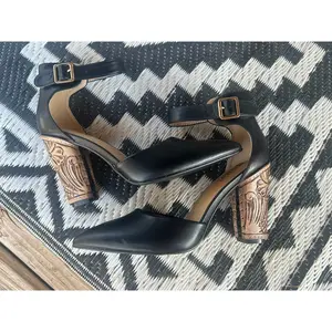 4 inch Black Closed Toe Tooled Heels (heel only)
