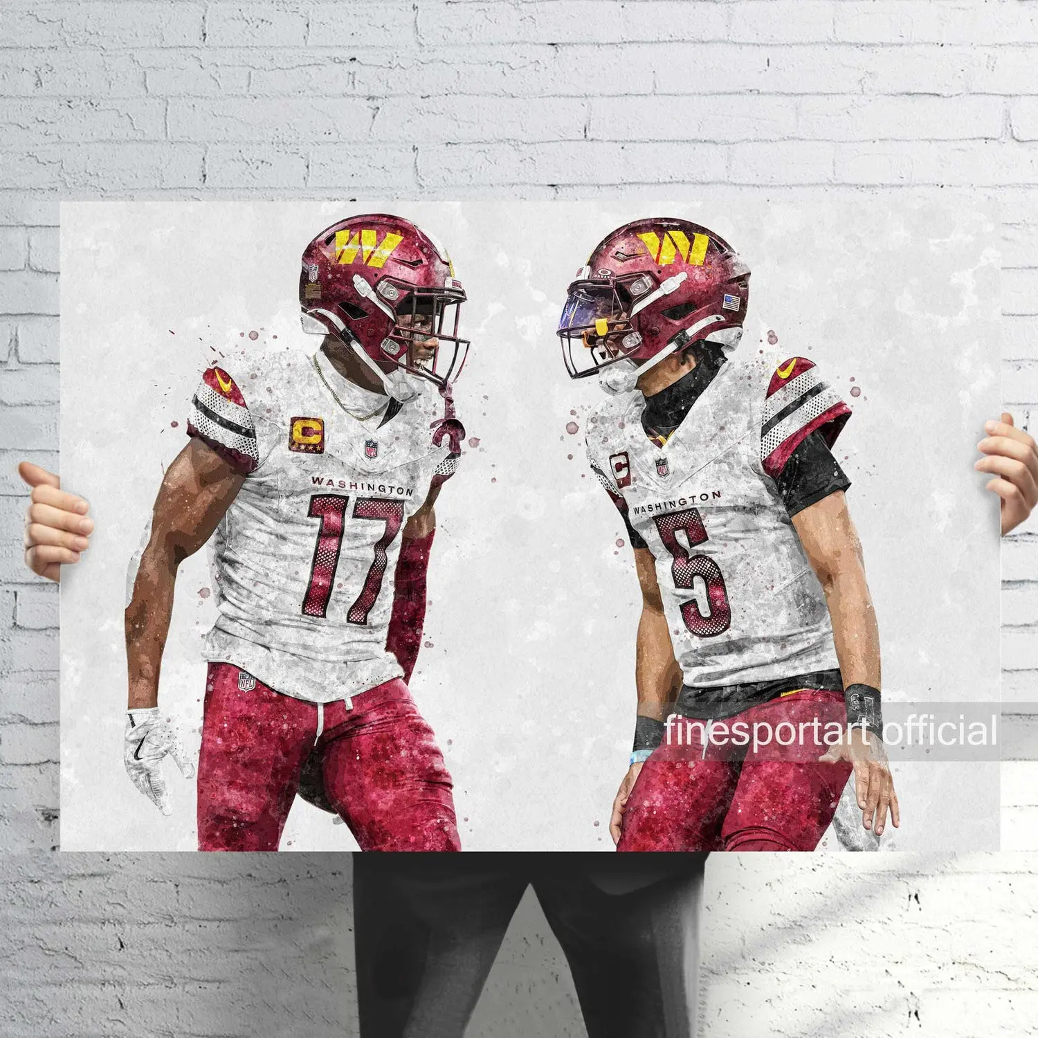 Jayden Daniels and Terry McLaurin Washington Poster, Canvas,  print, Sports wall art, Man Cave, Gift Decor Room