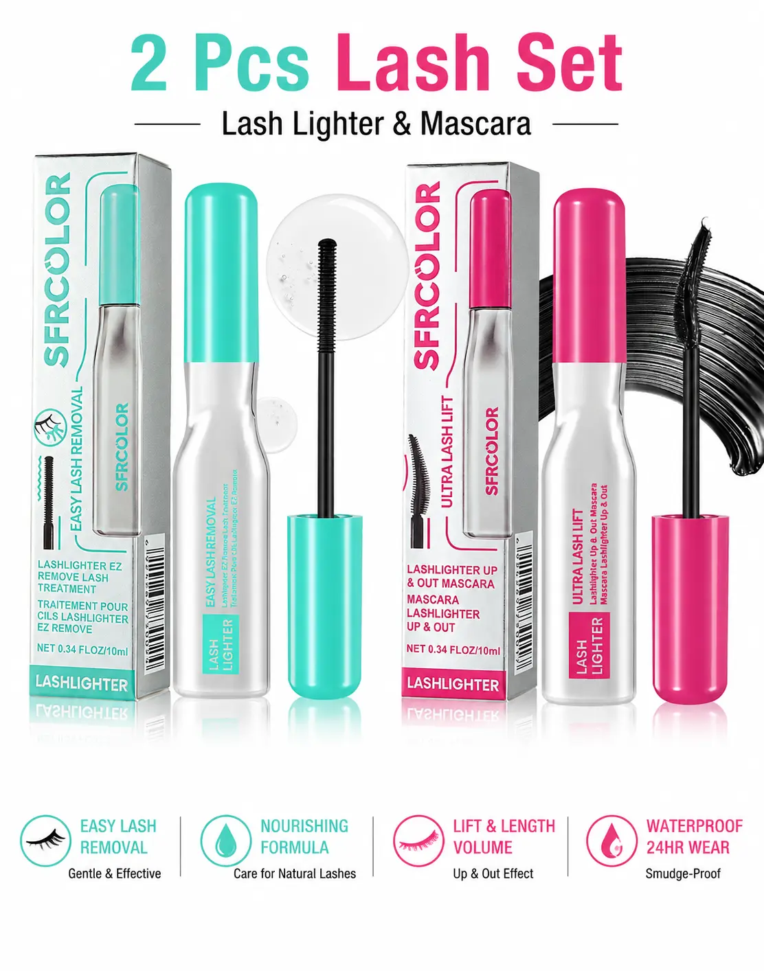 2PCS Black Mascara, Volume & Length Mascara, Buildable Lash Volume, Define & Lengthen Lashes, Separated Lashes, Waterproof Long-Wear Eye Makeup