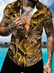 Men's Tropical Floral Leaf Print Short Sleeve Shirt