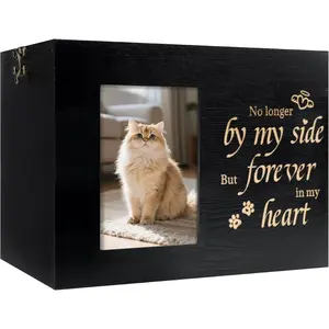 Pet Urns for Cats or Dogs Ashes with Photo Frame Wooden Memory Box for Keepsakes with Black Flannel Lining Cat Memorial Cremation Urns Black Medium