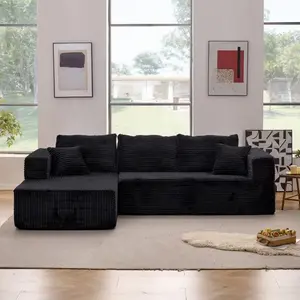 Easy-to-assemble Modular L-shaped Sofa Set in Luxurious Corduroy Fabric for Living Room & Bedroom No Assembly Required Minimalist Style Lightweight Furniture