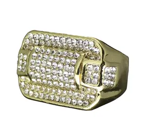 Mens Iced Pinky Ring Cz Rectangle Band 14k Gold Plated Hip Hop Luxury