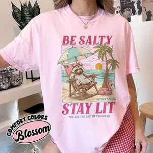 Funny Raccoon Christian Comfort Colors Shirt Be Salty Stay Lit Tshirt Trendy Faith Tee Religious Gift