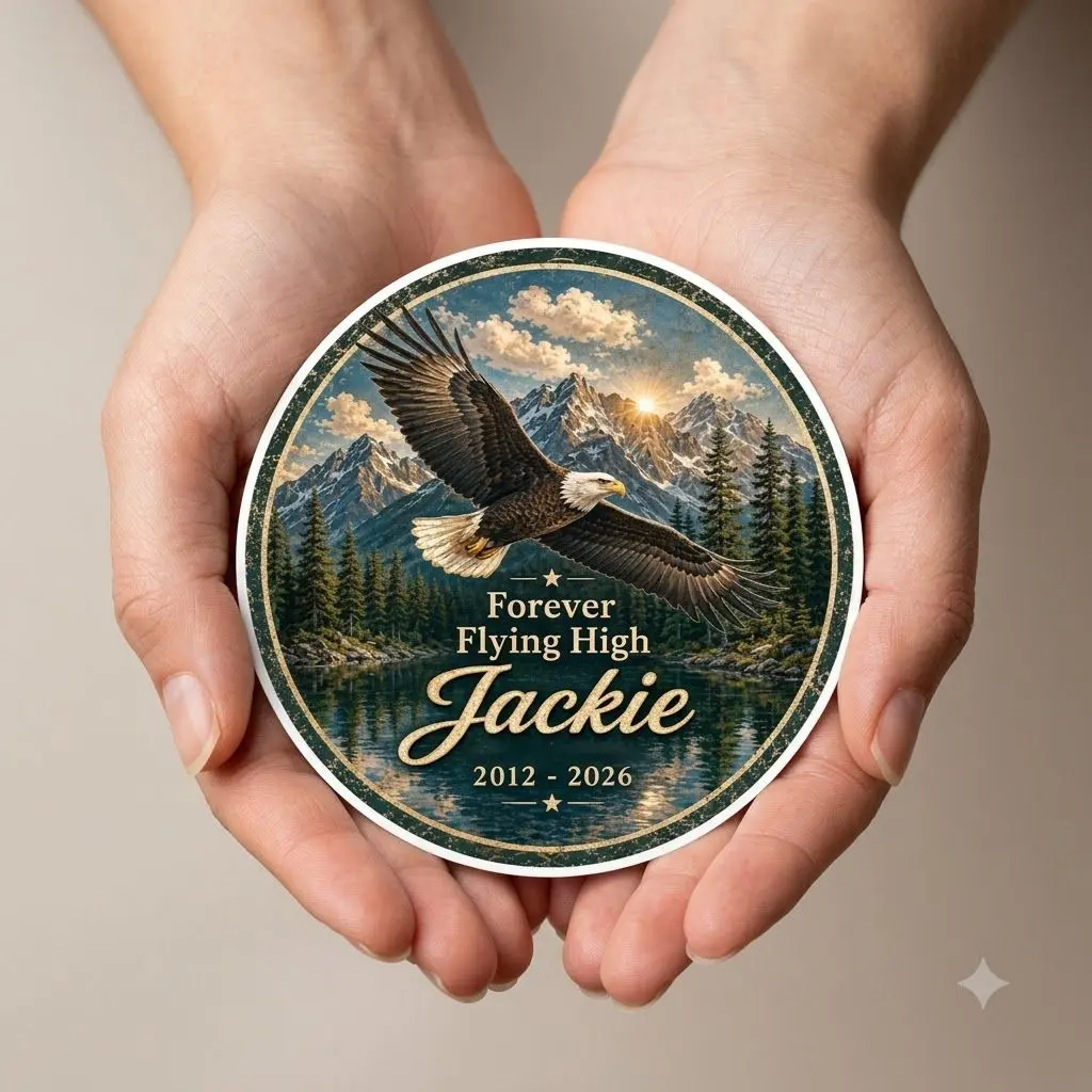 Fly Free Jackie Sticker, Big Bear Eagle Memorial sticker, Bald Eagle Tribute Sticker, Jackie the Eagle Gift