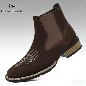 Urban Treads Tabi Shoes Embroidered Chelsea Men's Boots Unique European American Style Comfortable Black Men's Shoes Cowboy Boots Men Footwear Flat Rubber RetroDesign Frye Boots Tabi Shoes Men's Ultra Western Boot,elegant boots for men