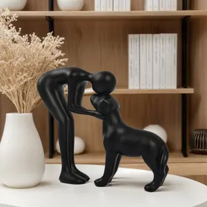 Creative Dog and Owner Statue, decorative figurines, Heartfelt Pet Lover Gift, Cute Puppy Sculpture, decorative sculptures for Home Office Decor, Christmas Thanksgiving Present