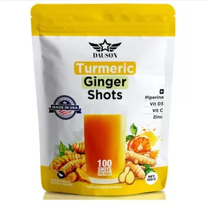 Turmeric Ginger Shots Boosted with Piperine, Vitamins, Zinc & Herbs | Helps in Joint Pain, Heart, Brain, Gut & Skin Health | Boosts Immunity & Energy | 100 Shots