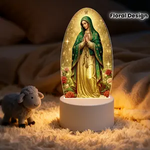 1 piece of Our Lady of Guadalupe Night Light - USB powered, acrylic LED table lamp, featuring a floral design of the Virgin Mary, suitable for churches, offices, bedside decoration, a perfect gift choice
