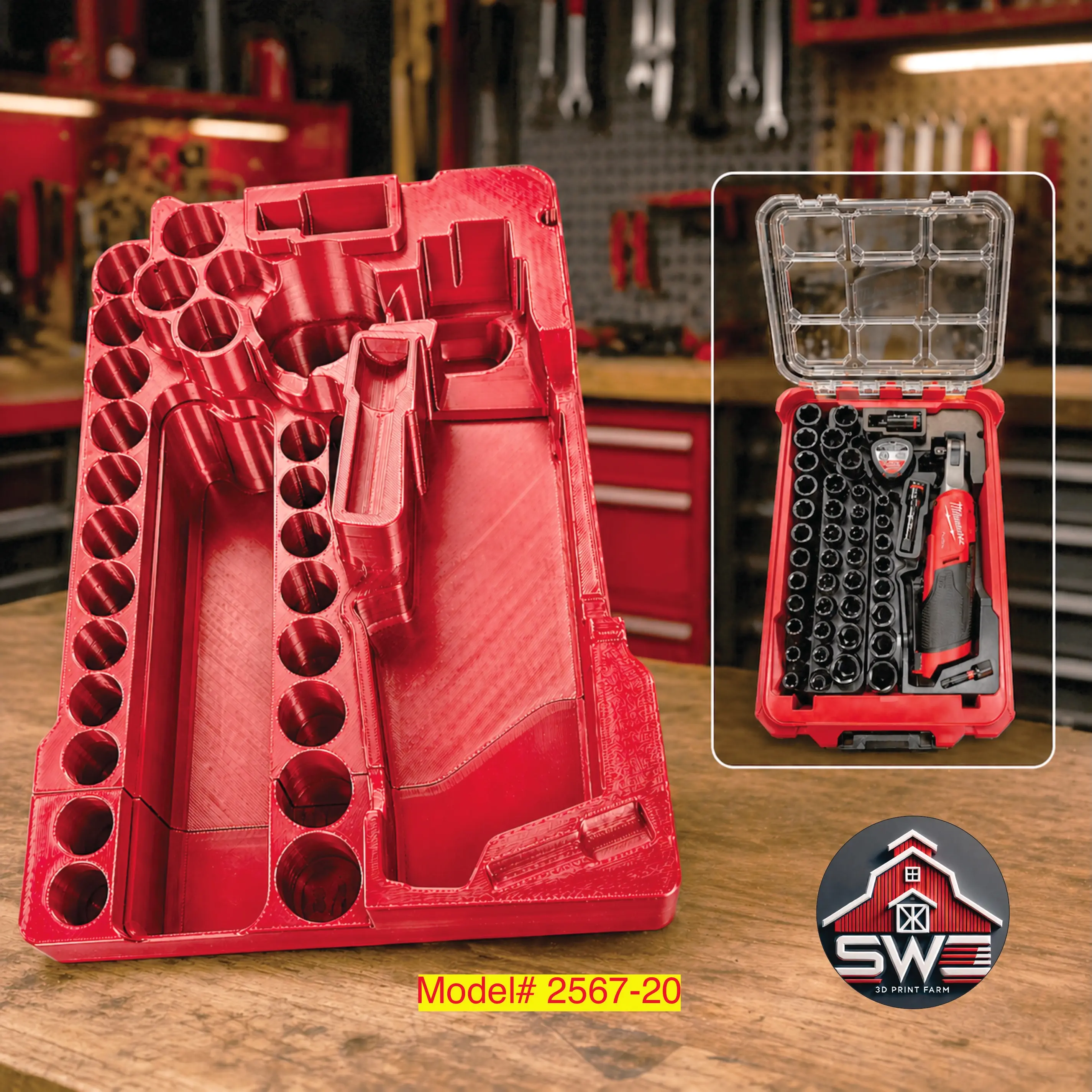 M12 FUEL 3/8 High Speed Ratchet 2567-20 & 43PC Socket Set 49-66-7009 Insert Organizer for Milwaukee Packout 48-22-8435