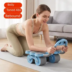 Six Elbow Support Automatic Rebound Ab Wheel, Four-Wheel Anti-Slip Silent, Home Core Strength Training Abdominal Workout Equipment for Men and Women, Ab Roller Wheel