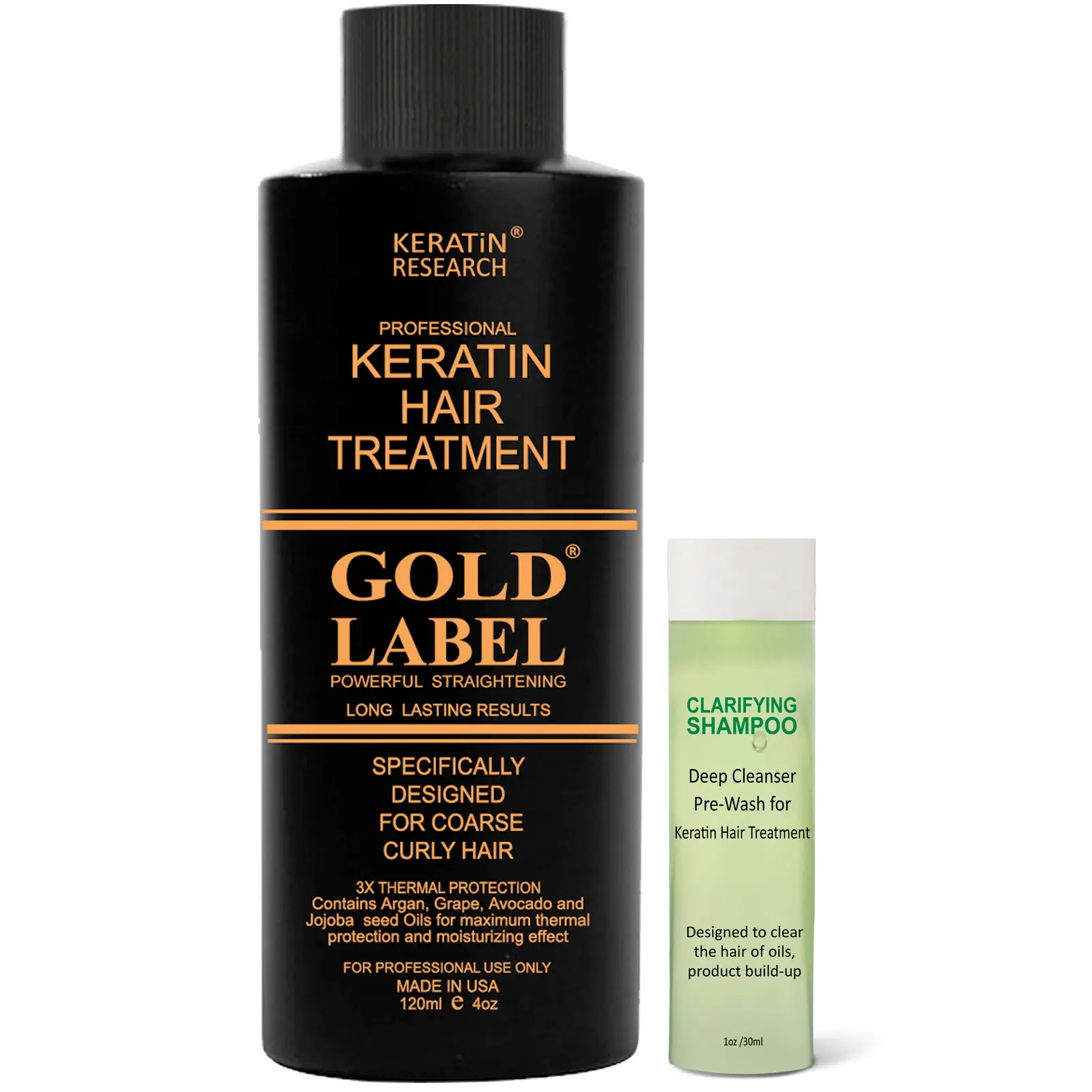 KERATIN RESEARCH Gold Label Professional Results Brazilian Keratin Hair Treatment Blowout with Clarifying Shampoo Enhanced for All Hair Types Coarse Curly Black African Dominican Brazilian Dry Frizzy