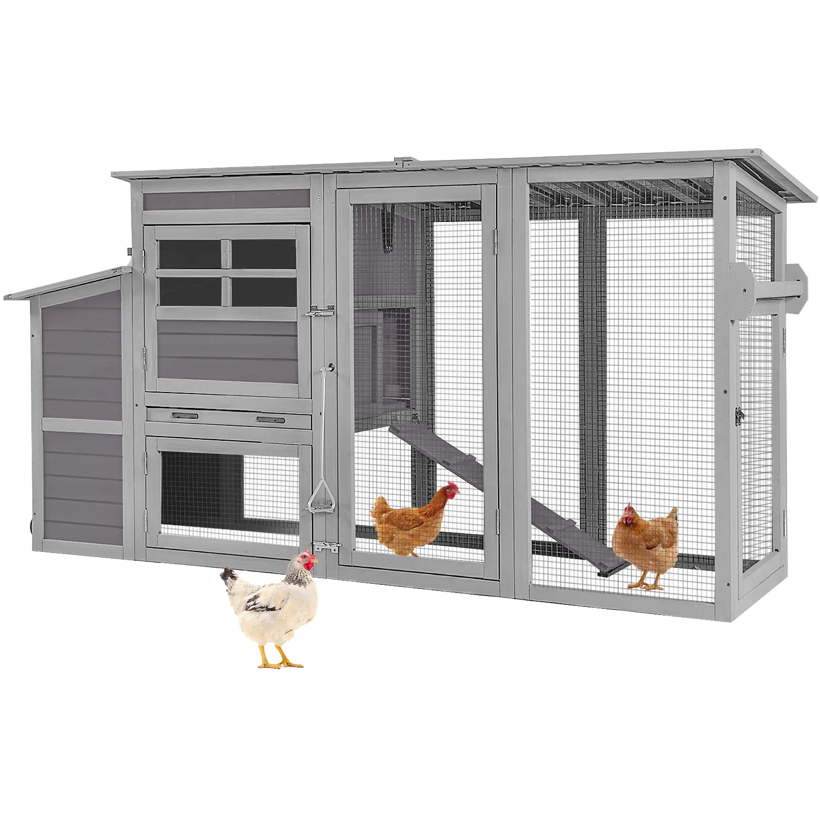 Aivituvin-AIR31-W Large 2-Part Chicken House, Outdoor Chicken Coop with Wheels for 2-3 Hens, 2 Part Chicken Coop