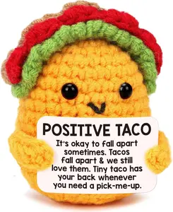 Positive Crochet Taco, Cute Taco Design Crochet, Handmade Knitted Positive Taco, Emotional Support Positive Knitting Plushies, Stuffed Animal Realistic Toys for Boys and Girls