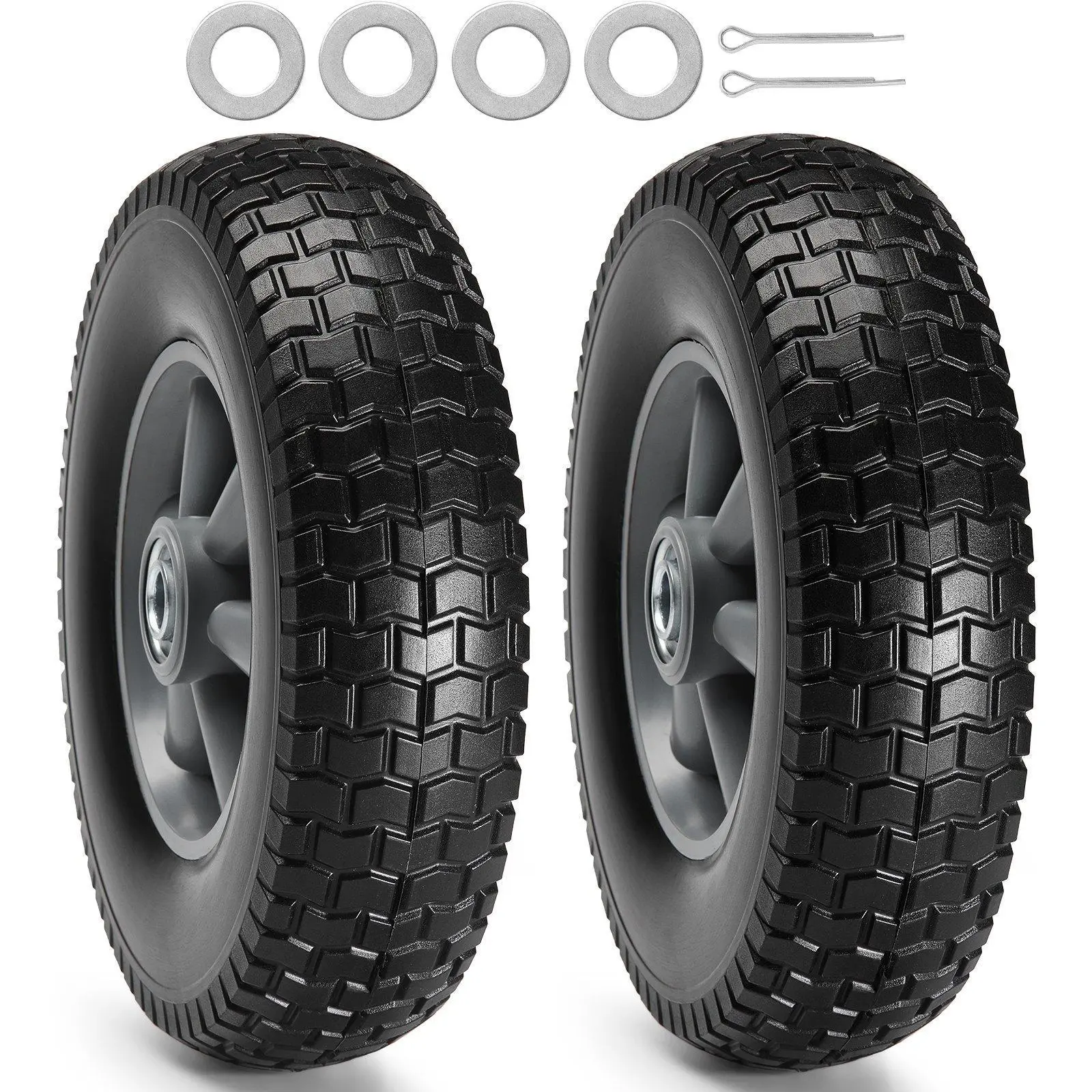 【FathersDayGift】VEVOR Solid PU Run-Flat Tire Wheel,  , 10", 2-Pack, 180 lbs Dynamic Load, 220 lbs Static Load, Flat Free Tubeless Tires and Wheels for Hand Truck, Utility Cart, Dollies, Garden Trailers, Various Carts VEVOR Super Brand Day