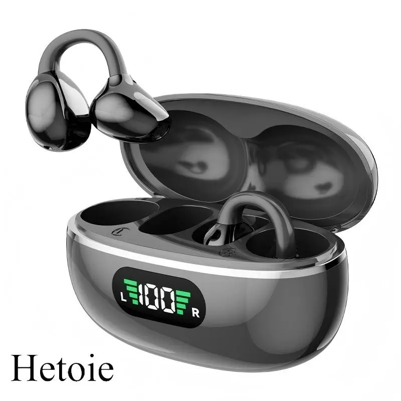 Hetoie 2026 New Open Ear Clip Headphones, True Wireless Earbuds, Wireless Earbuds Like Earrings, Hi-Fi Deep Bass Stereo, Built in Mic, Hands Free Calls, Type-C Fast Charging Auto Pair, Comfort & Secure Fit for Sports Gaming, Compatible iPhone Android PC