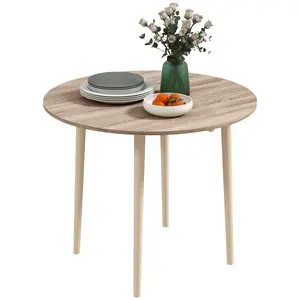 HOMCOM 35" Small Kitchen Table, Collapsible Drop Leaf Table for Small Spaces, Round Folding Dining Table with Solid Wood Legs for Kitchen, Dining Room, Distressed Black