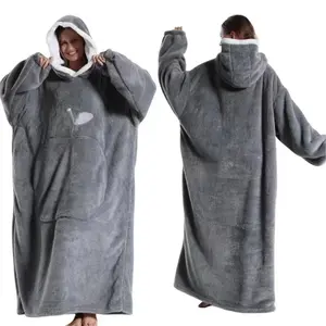 Cozy Apple Print Wearable Blanket - Oversized Sherpa Hoodie with Giant Pocket for Camping & Gifting (Unisex Adults, Valentine's Day Special)