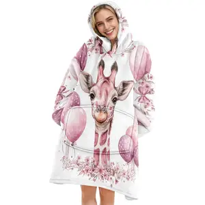 hoodie blanket，Wearable Blanket，Hooded Blanket, Wearable Blanket with Giraffe Print, Soft Flannel Blanket, printed blanket, Sofa Cover, Home Leisure, Air Conditioning Blanket, Gift，Christmas Gift,Valentine's Day gift
