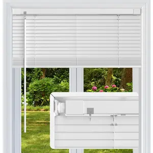 No Drill No Tool 1" Vinyl Mini Blinds, Light Filtering Horizontal Window Blinds & Shades, Cordless Blinds for Windows, 34 1/2" W X 64" H, White