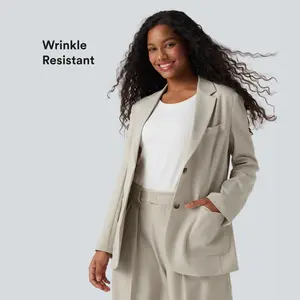 Halara Anti-Wrinkle Notched Collar Long Sleeve Work Linen-Feel Blazer with Pockets