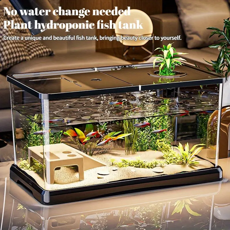 LDQ Durable ABS Heavy-Duty Large Rectangular Fish Tank with Lid - Transparent Spill-Proof Design for Fish, Turtles, Aquatic Plants, Ideal for Bedroom, Home Office Modern Decor Storage Box