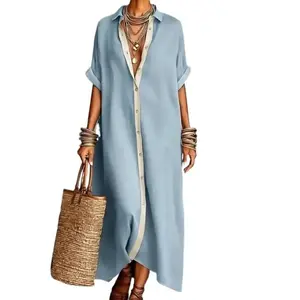 Boho Oversized Shirt Dress - Perfect for Beach, Vacation & Brunch! Contrast Trim Button Down Casual Loose Dress #     ShirtDress #     OversizedDress #     ButtonDownDress #     ContrastTrim #     SummerDress #     BohoFashion #     MidiDress #     Dresse