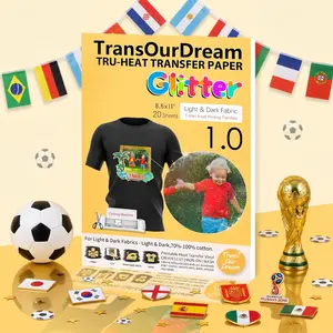 #WorldCup TransOurDream Glitter Heat Transfer Paper for Dark T-Shirts, 20 Sheets 8.5x11" Inkjet Printer Iron-On Transfers, Shiny Washable DIY Custom Wear Gifts