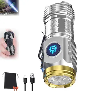 Three-Eyed Monster Mini Flash Super Power Flashlight, German Thumb Sized, Outdoor Small High Lumen Rechargeable Waterproof Pocket Flashlight, Portable Pocket Compact Torch with Clip
