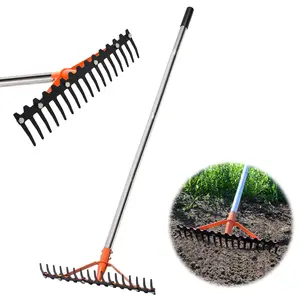CKLT  62 Inch Bow Garden Rake with Stainless Steel Handle, Landscape Rake 17 Tempered Spring Steel Tines Heavy Duty for Loosening Soil Raisedbed Leveling Leaf Yard Cleanup