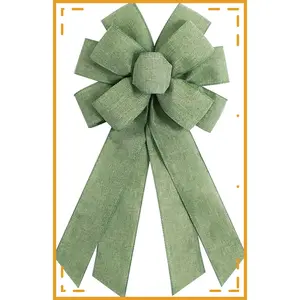 Sage Green Burlap Wreath Bow 20 x 11 Inches Birthday Bows Baby Shower Farmhouse Ribbon Bow Tree Ornament for Home Front Door Decorations