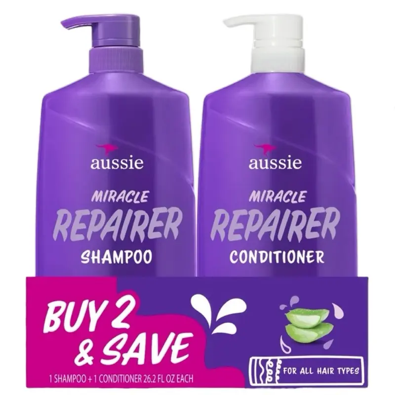Aussie Miracle Repairer Shampoo and Conditioner Set, Repairing Haircare with Avocado & Jojoba Oil for Dry, Damaged Hair, Alcohol-Free Multi-pack, 26.2 fl oz Each