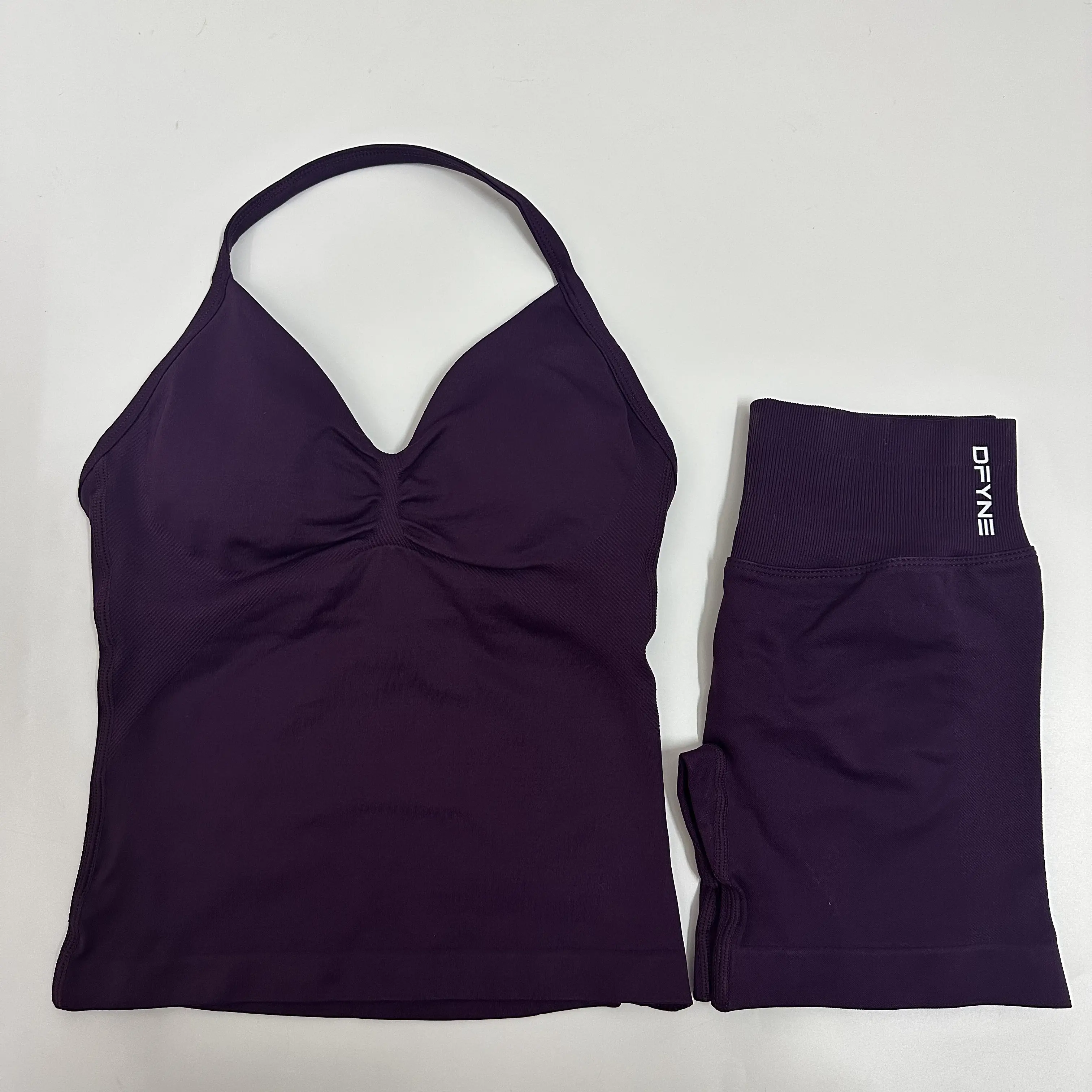Women's DFYNE Impact Seamless High-Waisted Scrunch Shorts Set - Padded Halter Sports Bra, for Gym Workout Women Women's DFYNE Impact Seamless High-Waisted Scrunch Shorts Set - Padded Halter Sports Bra, for Gym Workout Women