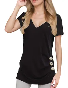 ZEAGOO Womens Tops Short Sleeve V Neck Summer Shirts Casual Tunic