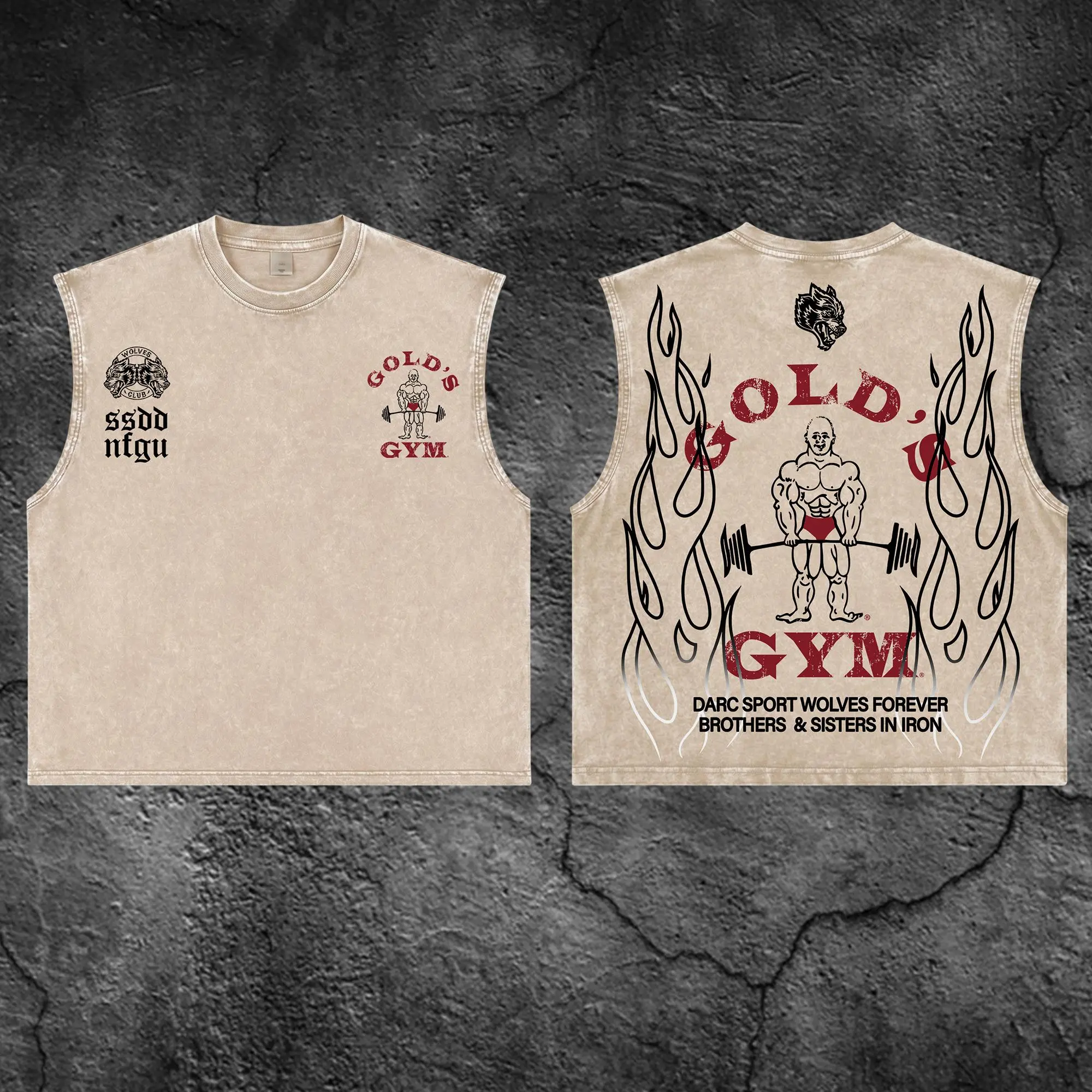Wolves Gold's Gym Oversize Washed Tank, Gym Apparel, Workout Tank, Training Men's Top, Aesthetic Tank, Discipline, Strength, Focus, As Gift for Boyfriend