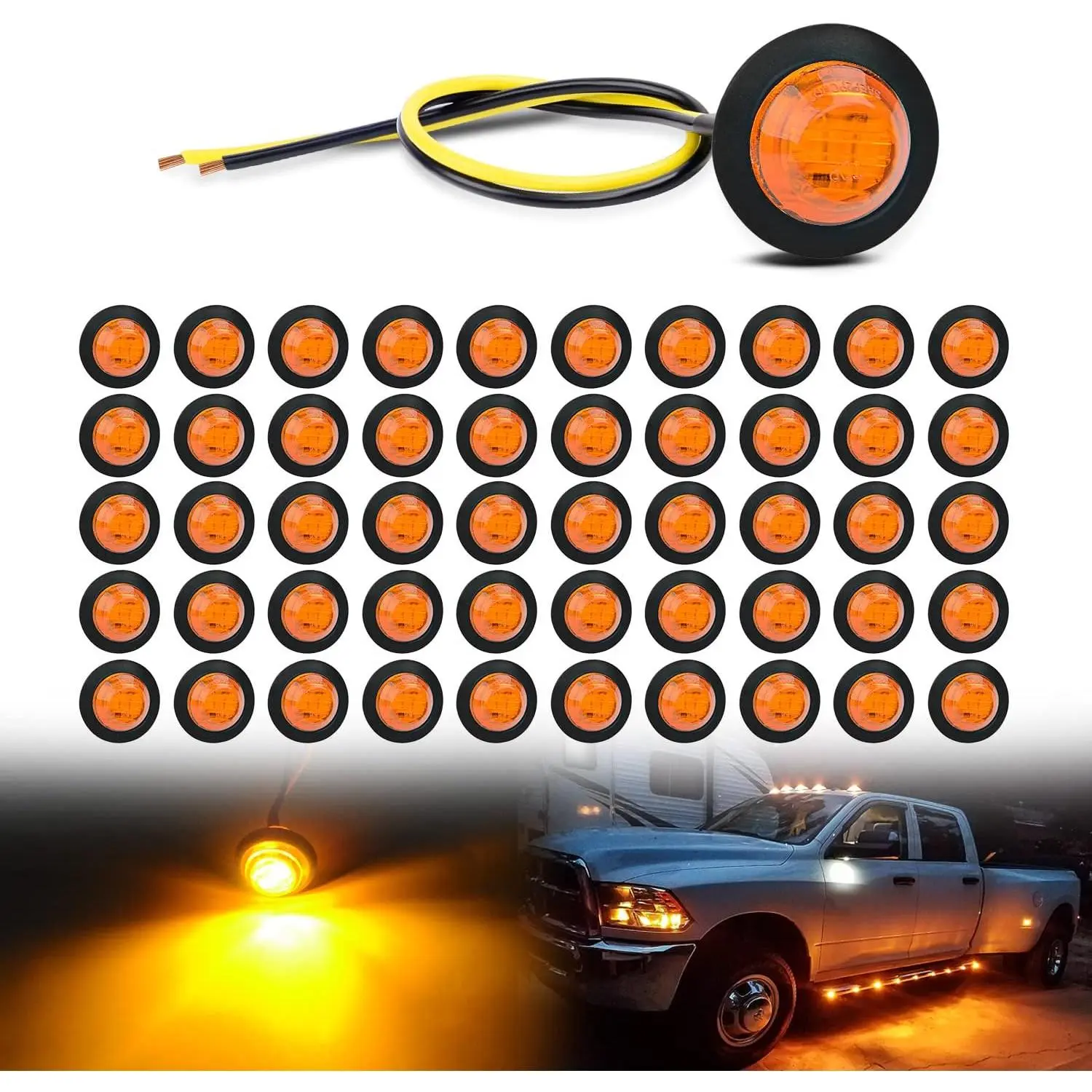 Nilight 50 PCS 3/4-Inch Round Waterproof 12V LED Auxiliary Light Kit, 3/4-Inch Hole Size, 2-Wire Design, PC Lens, Surface Mount, 60lm Side Markers, Long Lifespan, DC Trailer Fit, Bus-Boat Ready for Boat Lorry Truck Exterior Turn Signal