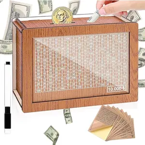 Wooden Money Saving Challenge Box Cash Vault Piggy Bank,Savings Challenge Box,Wooden Digital Piggy Bank,Wooden Money Save Box,for Adults Kids Savings Goals Smash Box Saver