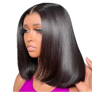 Brazilian human hair bob wigs glueless HD lace front wig
