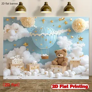 1 piece of 2D flat banner, with a fun hot-air balloon bear pattern background - made of durable polyester fabric, suitable for various occasions such as birthdays, weddings, festivals | Unique design | Durable polyester fabric wwx