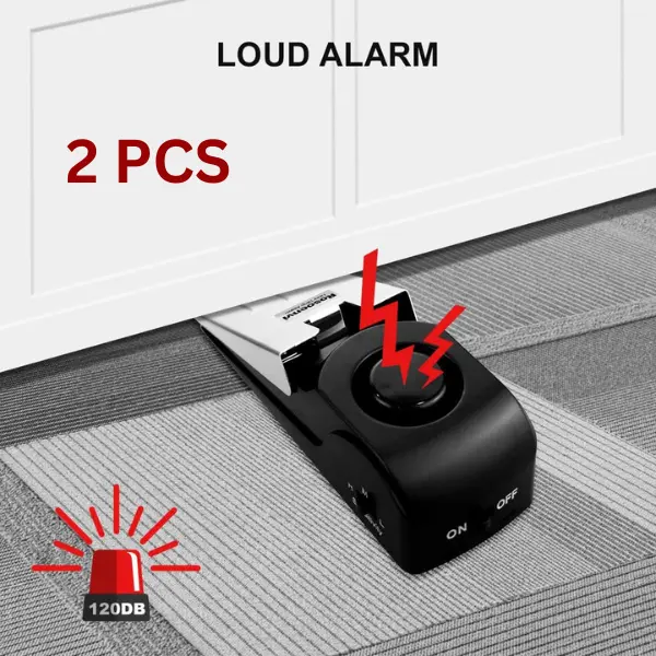 Door Stop Alarm 2 Pack, 120 dB Door Stopper Wedge Door Stops Alarm Great for Traveling Hotel Home Security Door Stoppers Safety Tools