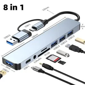 8 in 1 USB C Hub Splitter, 5Gbps USB 3.0 Multi-Port Adapter with SD/TF Card Reader, Portable Laptop Docking Station for Home Office/Tech Gadget, USB C Interface, Type C Ports, USB Ports