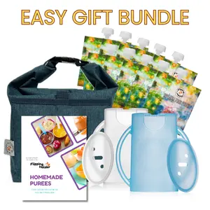 Flipping Holder Travel Bundle with Food Pouch Holder, Reusable Food Pouches, Baby Puree Recipe Book, and Thermal Tote | Ideal for on-the-go snacking and meals with toddlers