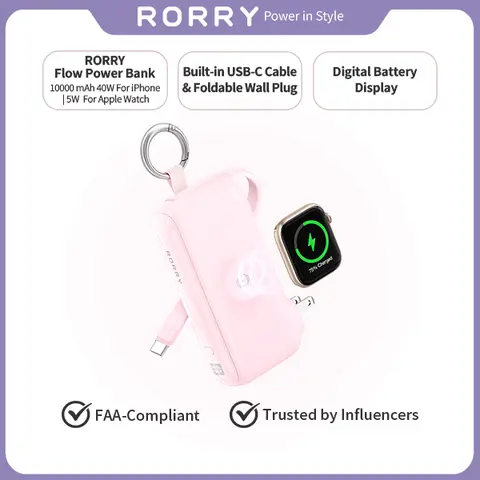 #SohoChic RORRY Flow 10000mAh 40W Fast Charging Power Bank with USB-C Cable and Foldable Plug for iPhone 18-12 & Apple watch Travel Essential Giftidea techvibes