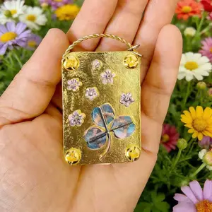 Mini Gold-Plated Flower Press with Clover Design • Handcrafted Miniature Floral Press Kit