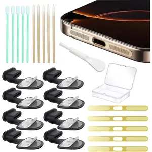 8 Packs  Dust Plug for  17 16 15 Series, USB C Cover Cap, USB C Port Cleaner, Phone Speaker Cover, with Cleaning Kit, Golden (Type C-17)