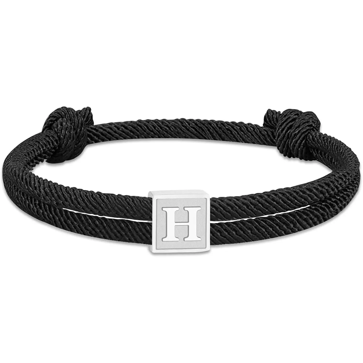Rope Initial Bracelet for Men Boys Girls, Stainless Steel A-Z Letter Charm Bracelet,  Braided Bracelet Adjustable 7-13 Inches  Gifts for Him