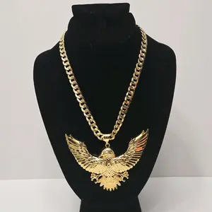 18K Gold Plated 18" Cuban Necklace with Eagle Pendant