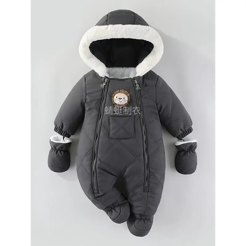 2026  NewUnisex Cozy Winter Jumpsuit with Padded Hoodie & Matching Footie - Cozy Brown Design, Double Zipper Pockets, Warm Winter Outfit Toddlers & Infants, Toddler Winter Clothes, Soft Textured, Outdoor girls fall kid casual fit cartoon